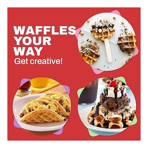  Elite Gourmet EWM015R# Electric Nonstick 4.5-inch Mini Waffle Maker, Belgian Waffles, Compact Design, Hash Browns, Keto, Snacks, Sandwich, Eggs, Easy to Clean, Red