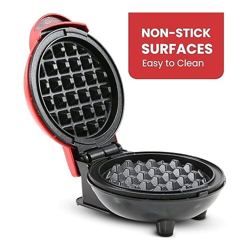  Elite Gourmet EWM015R# Electric Nonstick 4.5-inch Mini Waffle Maker, Belgian Waffles, Compact Design, Hash Browns, Keto, Snacks, Sandwich, Eggs, Easy to Clean, Red