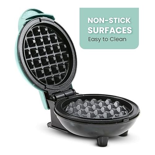  Elite Gourmet EWM015M Electric Nonstick 4.5-inch Mini Waffle Maker, Belgian Waffles, Compact Design, Hash Browns, Keto, Snacks, Sandwich, Eggs, Easy to Clean, Mint