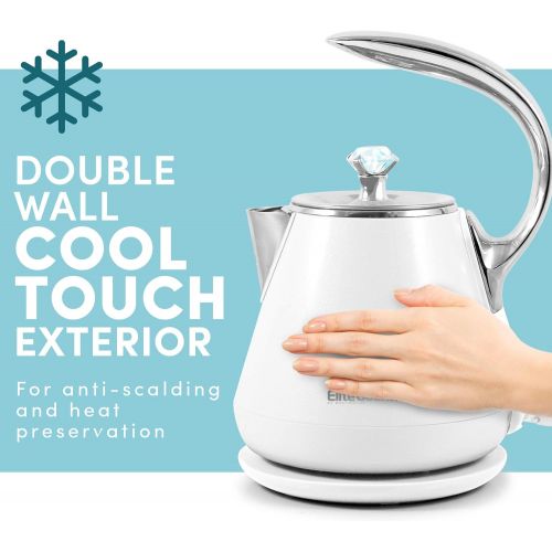 Maxi-Matic EKT-1203W Double Wall Insulated Cool Touch Electric Water Tea Kettle with BPA Free Stainless Steel Interior and Auto Shut-Off, 1.2L, White Ivory