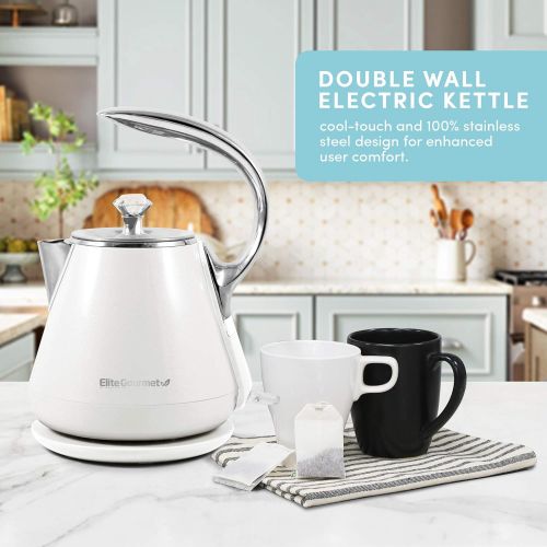  Maxi-Matic EKT-1203W Double Wall Insulated Cool Touch Electric Water Tea Kettle with BPA Free Stainless Steel Interior and Auto Shut-Off, 1.2L, White Ivory