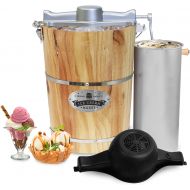 Elite Gourmet EIM916 Old Fashioned 6 Quart Vintage Wood Bucket Electric Maker Machine Appalachian, Bonus Classic Die-Cast Hand Crank, Uses Rock Salt Churns Ice Cream in Minutes, Pi