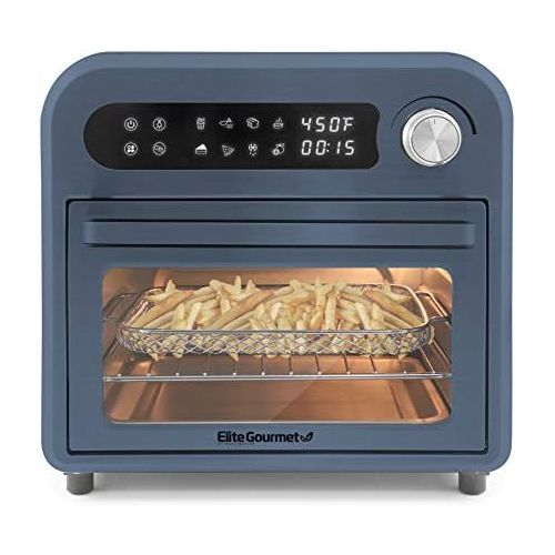  Elite Gourmet EAF1010DBG Programmable Air Fryer Convection Countertop Oven, 8 Menu Settings, Temperature + Timer Controls, Bake, Toast, Broil, Air Fry, 1500W with Recipes, Steel Ex