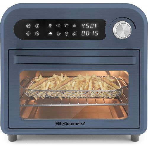  Elite Gourmet EAF1010DBG Programmable Air Fryer Convection Countertop Oven, 8 Menu Settings, Temperature + Timer Controls, Bake, Toast, Broil, Air Fry, 1500W with Recipes, Steel Ex