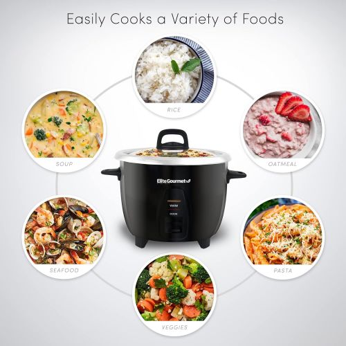  Elite Gourmet ERC-2010B Electric Rice Cooker with Stainless Steel Inner Pot Makes Soups, Stews, Porridges, Grains and Cereals, 10 cups cooked (5 Cups uncooked), Black