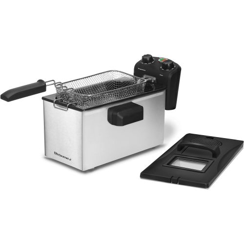  Elite Gourmet EDF-3500 Electric Immersion Deep Fryer. Removable Basket, Timer Control Adjustable Temperature, Lid with Viewing Window and Odor Free Filter,Stainless Steel,3.5 Quart