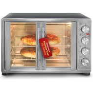 Elite Gourmet ETO-4510M French Door 47.5Qt, 18-Slice Convection Oven 4-Control Knobs, Bake Broil Toast Rotisserie Keep Warm, Includes 2 x 14 Pizza Racks, Stainless Steel