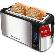 Elite Gourmet ECT-3100 Long Slot Toaster, Reheat, 6 Toast Settings, Defrost, Cancel Functions, Slide Out Crumb Tray, Extra Wide Slots for Bagels Waffles, 4 Slice, Stainless Steel &