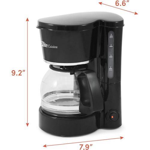  Maxi-Matic Elite Gourmet Automatic Brew & Drip Coffee Maker with Pause N Serve Reusable Filter, On/Off Switch, Water Level Indicator, 5 Cup Capacity, Black