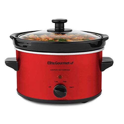  Maxi-Matic Elite Cuisine MST-275XR Electric Slow Cooker, Adjustable Temp, Entrees, Sauces, Stews & Dips, Dishwasher-Safe Glass Lid & Ceramic Pot, 2Qt Capacity, Metallic Red: Kitchen & Dining