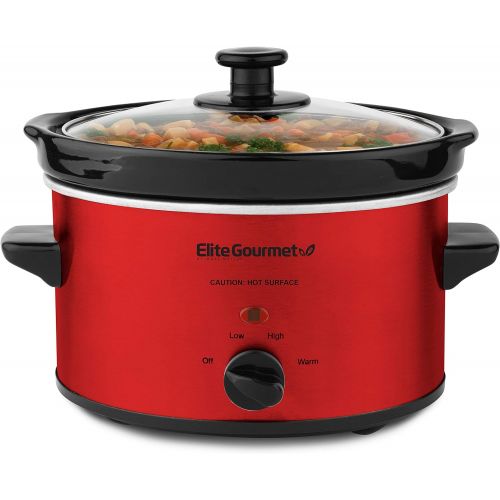  Maxi-Matic Elite Cuisine MST-275XR Electric Slow Cooker, Adjustable Temp, Entrees, Sauces, Stews & Dips, Dishwasher-Safe Glass Lid & Ceramic Pot, 2Qt Capacity, Metallic Red: Kitchen & Dining