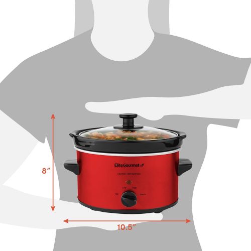  Maxi-Matic Elite Cuisine MST-275XR Electric Slow Cooker, Adjustable Temp, Entrees, Sauces, Stews & Dips, Dishwasher-Safe Glass Lid & Ceramic Pot, 2Qt Capacity, Metallic Red: Kitchen & Dining