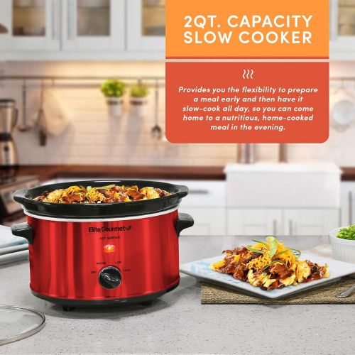  Maxi-Matic Elite Cuisine MST-275XR Electric Slow Cooker, Adjustable Temp, Entrees, Sauces, Stews & Dips, Dishwasher-Safe Glass Lid & Ceramic Pot, 2Qt Capacity, Metallic Red: Kitchen & Dining