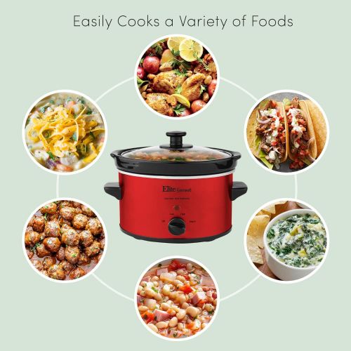  Maxi-Matic Elite Cuisine MST-275XR Electric Slow Cooker, Adjustable Temp, Entrees, Sauces, Stews & Dips, Dishwasher-Safe Glass Lid & Ceramic Pot, 2Qt Capacity, Metallic Red: Kitchen & Dining