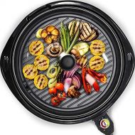 [아마존베스트]Elite Gourmet EMG-980B Large Indoor Electric Round Nonstick Grill Cool Touch Fast Heat Up Ideal Low-Fat Meals Easy to Clean Design Dishwasher Safe Includes Glass Lid, 14, Black