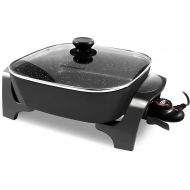 [아마존베스트]Elite Gourmet Deep Dish Heavy Duty, Rapid Heat Up, Dishwasher Safe, 1200W Non-stick Electric Skillet with Tempered Glass Vented Lid, 12” x 12 x 3.15, Black