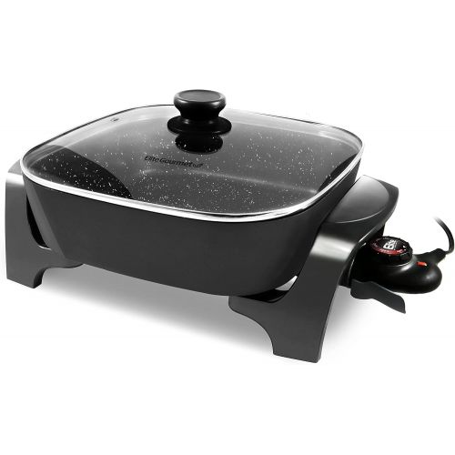  [아마존베스트]Elite Gourmet Deep Dish Heavy Duty, Rapid Heat Up, Dishwasher Safe, 1200W Non-stick Electric Skillet with Tempered Glass Vented Lid, 12” x 12 x 3.15, Black