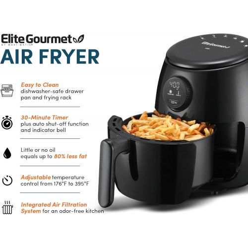  [아마존베스트]Elite Gourmet EAF2612D Personal 2.1Qt Compact Space Saving Programmable Hot Air Fryer, Oil-Less Healthy Cooker, Timer & Temperature Controls, PFOA/PTFE Free, 1000W, Black