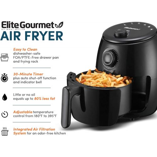  [아마존베스트]Elite Gourmet EAF-0201 Personal 2.1 Qt. Compact Space Saving Electric Hot Air Fryer Oil-Less Healthy Cooker, Timer & Temperature Controls, PFOA/PTFE Free, 1000W, Quart, Black