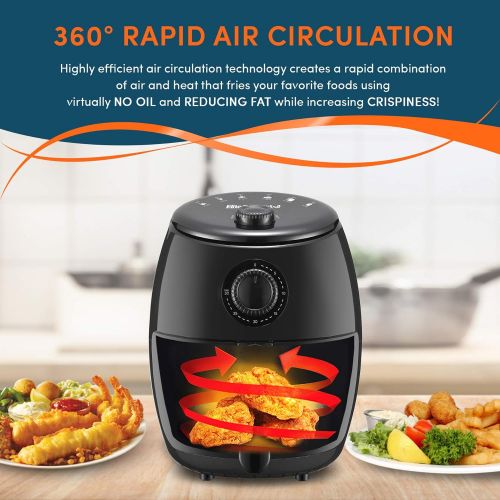  [아마존베스트]Elite Gourmet EAF-0201 Personal 2.1 Qt. Compact Space Saving Electric Hot Air Fryer Oil-Less Healthy Cooker, Timer & Temperature Controls, PFOA/PTFE Free, 1000W, Quart, Black