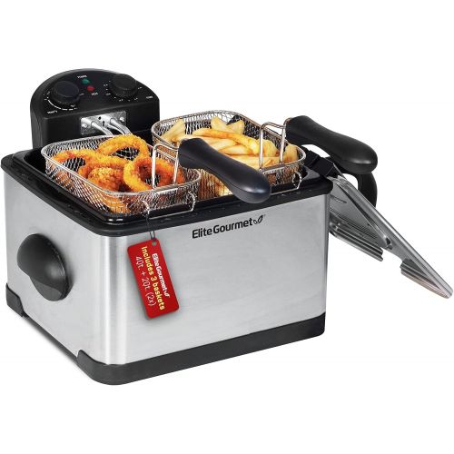  [아마존베스트]Elite Gourmet 1700-Watt Stainless-Steel Triple Basket Electric Deep Fryer with Timer and Temperature Knobs, 4.2L/17-Cup