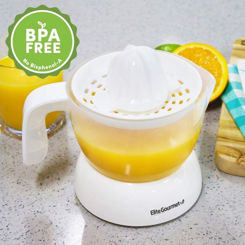  [아마존베스트]Elite Gourmet BPA-Free Electric Citrus Juicer Extractor: Compact Large Volume Pulp Control Oranges, Lemons, Limes, Grapefruits with Easy Pour Spout, 16 oz, White
