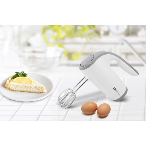  [아마존베스트]Elite Gourmet EHM-003X Ultra Power Electric 5-Speed Kitchen Hand Mixer with 2 Extra Wide Stainless Steel Smooth Creamy Whipped Mixtures Plus Convenient, Beater Storage, White