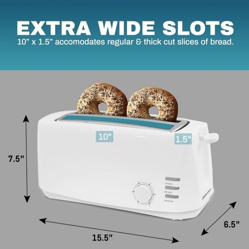  [아마존베스트]Elite Gourmet ECT-4829 Maxi-Matic 4 Slice Long Toaster 6 Toast Settings, Defrost, Reheat, Cancel Functions, Extra Wide 1.5 Slots for Bagels Waffles, Slide Out Crumb Tray, White