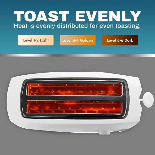  [아마존베스트]Elite Gourmet ECT-4829 Maxi-Matic 4 Slice Long Toaster 6 Toast Settings, Defrost, Reheat, Cancel Functions, Extra Wide 1.5 Slots for Bagels Waffles, Slide Out Crumb Tray, White
