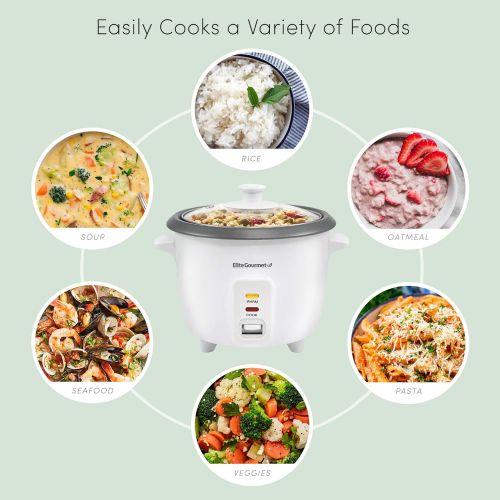  [아마존베스트]Elite Gourmet Maxi-Matic Electric Non-Stick Rice Cooker & Steamer w/Automatic Keep Warm Makes Soups, Stews, Grains, Cereals, 6 Cooked (3 Cups Uncooked), White