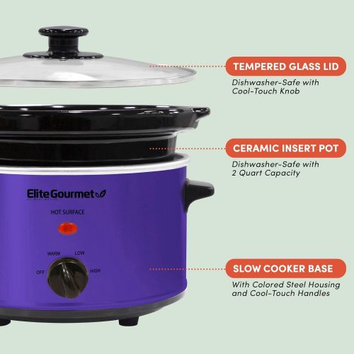  [아마존베스트]Elite Gourmet MST-275XP Electric Slow Cooker, Adjustable Temp, Entrees, Sauces, Stews & Dips, Dishwasher-Safe Glass Lid & Ceramic Pot, 2Qt Capacity, Purple