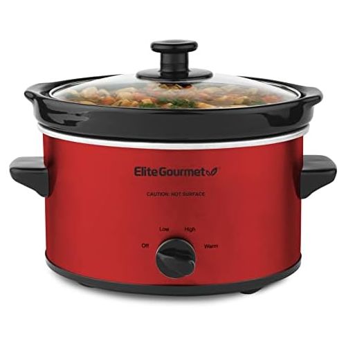  [아마존베스트]Elite Gourmet Elite Cuisine MST-275XR Electric Slow Cooker, Adjustable Temp, Entrees, Sauces, Stews & Dips, Dishwasher-Safe Glass Lid & Ceramic Pot, 2Qt Capacity, Metallic Red