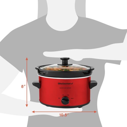  [아마존베스트]Elite Gourmet Elite Cuisine MST-275XR Electric Slow Cooker, Adjustable Temp, Entrees, Sauces, Stews & Dips, Dishwasher-Safe Glass Lid & Ceramic Pot, 2Qt Capacity, Metallic Red