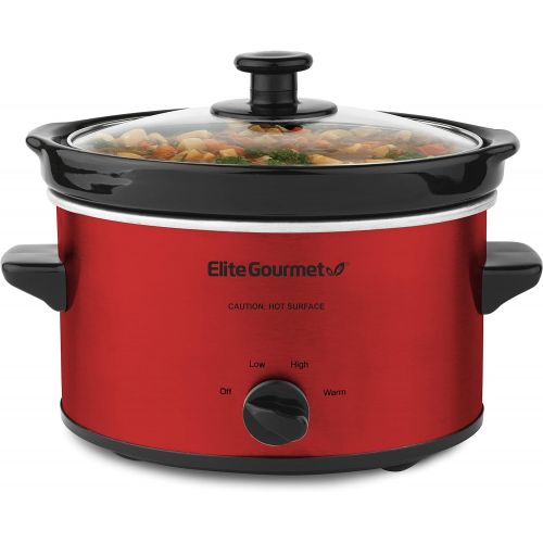  [아마존베스트]Elite Gourmet Elite Cuisine MST-275XR Electric Slow Cooker, Adjustable Temp, Entrees, Sauces, Stews & Dips, Dishwasher-Safe Glass Lid & Ceramic Pot, 2Qt Capacity, Metallic Red