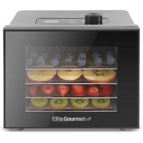  [아마존베스트]Elite Gourmet EFD308 Digital, 4 Stainless Steel Trays, Timer Function Food Dehydrator, Adjustable Temperature Controls, Jerky Herbs Fruit Veggies Snacks, Black