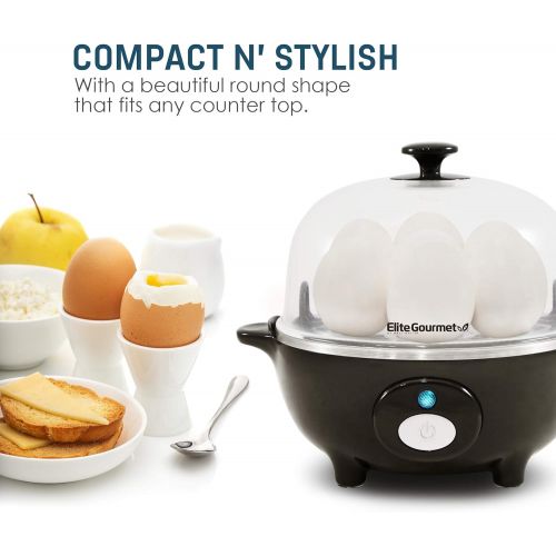  [아마존베스트]Elite Gourmet Elite Cuisine EGC-007B Easy Electric Egg Poacher, Omelet & Soft, Medium, Hard-Boiled Egg Cooker with Auto-Shut off and Buzzer, 7 Egg Capacity, Black