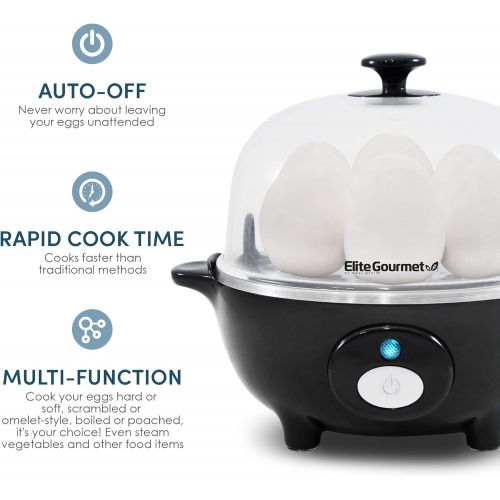  [아마존베스트]Elite Gourmet Elite Cuisine EGC-007B Easy Electric Egg Poacher, Omelet & Soft, Medium, Hard-Boiled Egg Cooker with Auto-Shut off and Buzzer, 7 Egg Capacity, Black