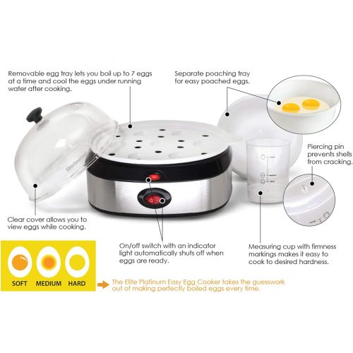  [아마존베스트]Elite Cuisine EGC-207 Egg Poacher, Omelet, Steamer & Soft, Medium, Hard-Boiled Egg Cooker with Auto-Shut Off, 7 Egg Capacity, Stainless Steel