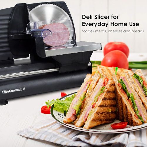  [아마존베스트]Elite Gourmet Ultimate Precision Electric Deli Food Meat Slicer Removable Stainless Steel Blade, Adjustable Thickness, Ideal for Cold Cuts, Hard Cheese, Vegetables & Bread, 7.5”, B