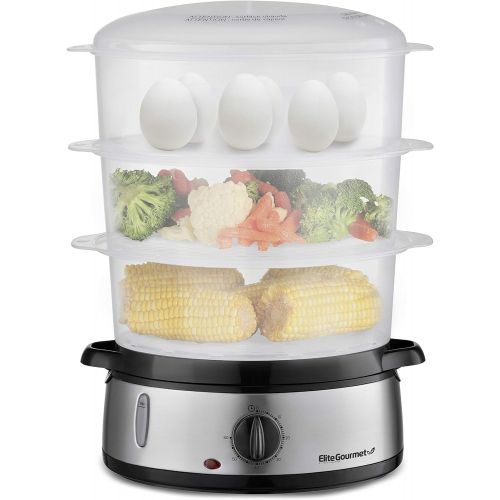  [아마존베스트]Elite Gourmet Maxi-Matic Electric Food Vegetable Steamer with BPA-Free 3 Tier Stackable, Nested Basket Trays, Auto Shut-off 60-min Timer, 800W, 9.5 Quart, Stainless Steel