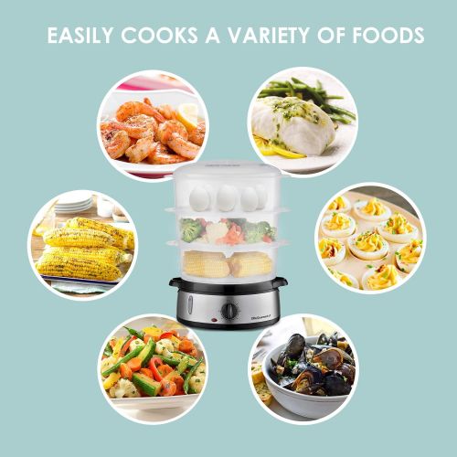  [아마존베스트]Elite Gourmet Maxi-Matic Electric Food Vegetable Steamer with BPA-Free 3 Tier Stackable, Nested Basket Trays, Auto Shut-off 60-min Timer, 800W, 9.5 Quart, Stainless Steel