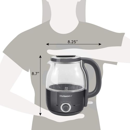  Elite Gourmet EKT1220DG 1.2L Electric BPA-Free Glass Kettle, Temperature Dial Keep Warm Function, Cordless 360° Base, Blue LED Interior, Auto Shut-Off Function ? Quick Boil, Dark G