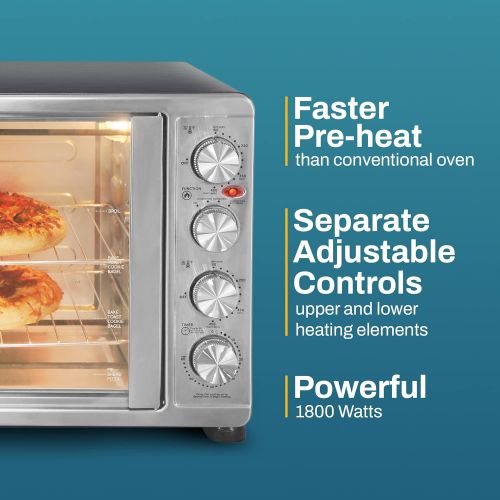  Elite Gourmet ETO-4510M Double French Door 4-Control Knobs Countertop Convection Toaster Oven, Bake Broil Toast Rotisserie Keep Warm 14 Pizza Includes 2 Racks, 18-Slice, 45L