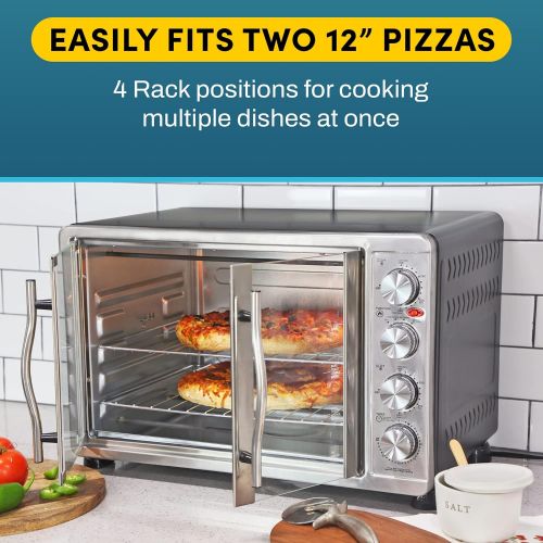  Elite Gourmet ETO-4510M Double French Door 4-Control Knobs Countertop Convection Toaster Oven, Bake Broil Toast Rotisserie Keep Warm 14 Pizza Includes 2 Racks, 18-Slice, 45L