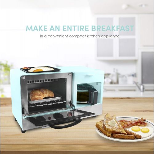  Elite Gourmet Americana EBK8806BL 1 Slice, 5.5 Griddle with Glass Lid 3-in-1 Breakfast Center Station, 4-Cup Coffeemaker, Toaster Oven with 15-Min Timer, Heat Selector Mode, Blue