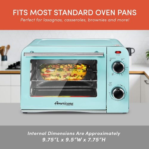  Elite Gourmet Americana Fits 9” Pizza, Vintage Diner 50’s Retro Countertop Toaster oven Bake, Broil, Toast, Temperature Control & Adjustable 60-Minute Timer, Glass Door Printed Wro