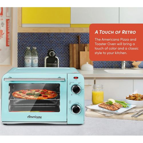  Elite Gourmet Americana Fits 9” Pizza, Vintage Diner 50’s Retro Countertop Toaster oven Bake, Broil, Toast, Temperature Control & Adjustable 60-Minute Timer, Glass Door Printed Wro