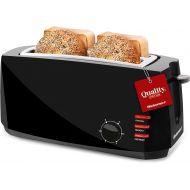 Elite Gourmet ECT-4829B Long Slot Toaster, 6 Toast Settings, Toaster Defrost, Reheat, Cancel Functions, Slide Out Crumb Tray, Extra Wide Slots for Bagel Waffles, 4 Slice, Black