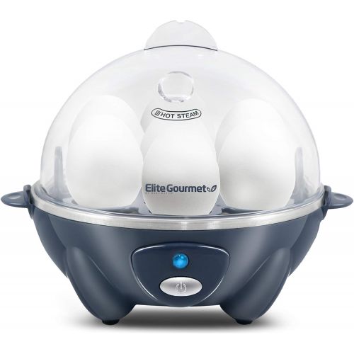  Elite Gourmet EGC007BG Rapid Egg Cooker, 7 Easy-To-Peel, Hard, Medium, Soft Boiled Eggs, Poacher, Omelet Maker, Auto Shut-Off, Alarm, 16-Recipe Booklet, BPA-Free, Slate Blue