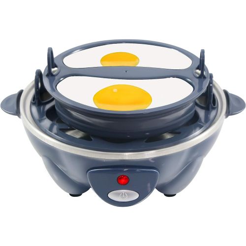  Elite Gourmet EGC007BG Rapid Egg Cooker, 7 Easy-To-Peel, Hard, Medium, Soft Boiled Eggs, Poacher, Omelet Maker, Auto Shut-Off, Alarm, 16-Recipe Booklet, BPA-Free, Slate Blue